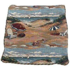 Tapestry Pillow Cover Summer Beach Scene 20" Square Coastal Style